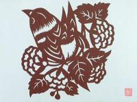 D26020265〇伊勢型紙 手彫り 小鳥と花 紫陽花 アート 伝統和紙工芸 貼り絵 切り絵 昭和レトロ インテリア〇和本古書古文書