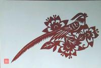 D26020266〇伊勢型紙 手彫り 山鳥 アート 伝統和紙工芸 貼り絵 切り絵 昭和レトロ インテリア〇和本古書古文書