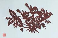 D26020267〇伊勢型紙 手彫り 小鳥たち アート 伝統和紙工芸 貼り絵 切り絵 昭和レトロ インテリア〇和本古書古文書