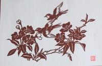 D26020271〇伊勢型紙 手彫り 小鳥と花 アート 伝統和紙工芸 貼り絵 切り絵 昭和レトロ インテリア〇和本古書古文書