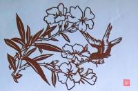 D26020272〇伊勢型紙 手彫り 小鳥と花 アート 伝統和紙工芸 貼り絵 切り絵 昭和レトロ インテリア〇和本古書古文書