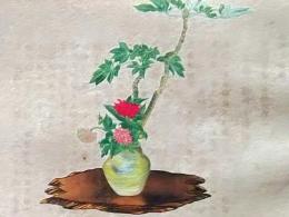 D26030659〇彩色石版画  ヤツデにダリア  盛花 西洋花 生花図譜  華道 生花 解説付き 昭和年代〇和本古書古文書