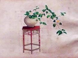 D26030671〇彩色石版画   白椿 盛花 西洋花 生花図譜  華道 生花 解説付き 昭和年代〇和本古書古文書