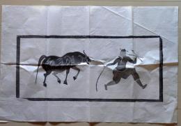 D26040406〇拓本 東南アジア 牛飼い 彩色拓本 昭和年代 〇和本古書古文書