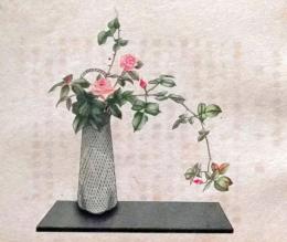 D26030676〇彩色石版画  薔薇  盛花 西洋花 生花図譜  華道 生花 解説付き 昭和年代〇和本古書古文書