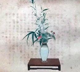 D26030687〇彩色石版画  若竹に秋海棠  盛花 西洋花 生花図譜  華道 生花 解説付き 昭和年代〇和本古書古文書