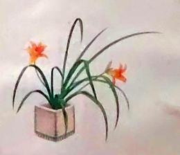 D26030695〇彩色石版画  姫萱草  盛花 西洋花 生花図譜  華道 生花 解説付き 昭和年代〇和本古書古文書