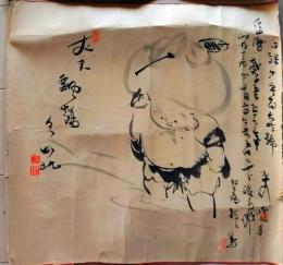 D26042006〇福禄長寿 画賛 仏画 紙本 肉筆直筆 明治30年〇和本古書古文書