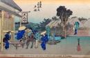 D26020006〇彩色木版画 ハガキサイズ 刷り状態良 東海道五十三次 戸塚宿 保永堂版 広重 題名英文併記 複刻明治３９年〇和本古書古文書