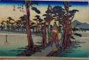 D26020015〇彩色木版画 ハガキサイズ 刷り状態良 東海道五十三次 吉原宿 保永堂版 広重 題名英文併記 複刻明治３９年〇和本古書古文書