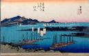 D26020019〇彩色木版画 ハガキサイズ 刷り状態良 東海道五十三次 江尻宿 保永堂版 広重 題名英文併記 複刻明治３９年〇和本古書古文書	