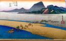 D26020025〇彩色木版画 ハガキサイズ 刷り状態良 東海道五十三次 金谷宿 保永堂版 広重 題名英文併記 複刻明治３９年〇和本古書古文書