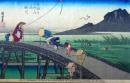 D26020027〇彩色木版画 ハガキサイズ 刷り状態良 東海道五十三次 掛川宿 保永堂版 広重 題名英文併記 複刻明治３９年〇和本古書古文書
