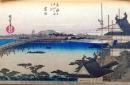 D26020035〇彩色木版画 ハガキサイズ 刷り状態良 東海道五十三次 吉田宿 保永堂版 広重 題名英文併記 複刻明治３９年〇和本古書古文書	