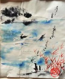 D20050703〇手彩色肉筆画 俳画　陣屋米寿翁 昭和年代〇和本古書古文書