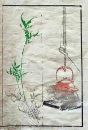 D26051915〇一枚摺物 彩色木版画  自在鈎   蕙斎麁画５巻抜粋〇和本古書古文書