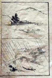 D26051919〇一枚摺物 彩色木版画  日本の風景  蕙斎麁画５巻抜粋〇和本古書古文書