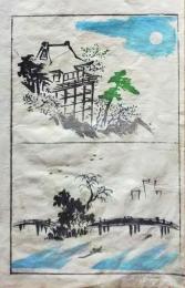 D26051932〇一枚摺物 彩色木版画  日本の風景  蕙斎麁画５巻抜粋〇和本古書古文書
