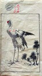 D26051939〇一枚摺物 彩色木版画  鶴  蕙斎麁画５巻抜粋〇和本古書古文書

