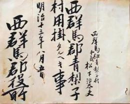 D26070322〇郡役所辞令  群馬県  清里村青梨子村 明治１３年〇和本古書古文書