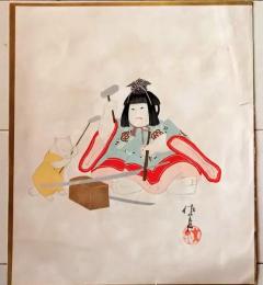 D26070908〇一枚摺物 彩色木版画 京人形 昭和年代〇和本古書古文書