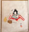 D26070908〇一枚摺物 彩色木版画 京人形 昭和年代〇和本古書古文書