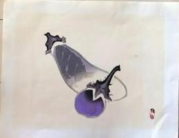D26070912〇一枚摺物 彩色木版画 茄子 昭和年代〇和本古書古文書