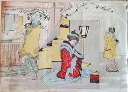 D26070914〇一枚摺物 彩色木版画 忠臣蔵 昭和年代〇和本古書古文書