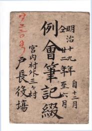 N26062633○明治布告布達○戸長例会筆記(議事録)綴【表紙】山形県飽海郡宮内村外三ケ村 戸長役場(現 酒田市)○和本古書古文書

※戸長例会＝明治19年12月より山形県飽海郡(郡役所は酒田秋田町・現在の酒田市)の各戸長が毎月一回一堂に会し懇話を実施
　①郡長より郡内行政に付談話(主に戸長行政の要点指導)②各役場所轄内の状況陳述③各役場互いに協議ほか
　明治２２年７月より町村長例会へと改称
