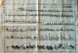 D26070923〇一枚摺物 木版画  大名行列  江戸時代 安政２年〇和本古書古文書