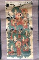 D26070720〇一枚摺物 彩色木版画 お釈迦様 仏陀 掛軸 明治時代〇和本古書古文書