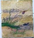 D26083115〇直筆 彩色画 金箔使用日本画 鵜飼 江戸時代〇和本古書古文書