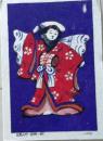 D26090501〇一枚摺物 彩色木版画 花巻人形 ハガキサイズ 昭和年代〇和本古書古文書