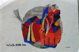 D26090510〇一枚摺物    民芸品 Hiro 彩色木版画 ハガキサイズ 昭和年代〇和本古書古文書	
