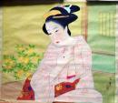 D26090802〇掛軸裁断 絹本 直筆 彩色画 光葉 美人画 昭和年代〇和本古書古文書		