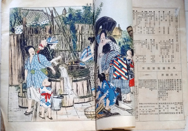 ○ウツ○ 明治、大正期頃 石版画 春画帖」雲母刷 12枚1帖| D26092105〇風俗画報 彩色石版画入 第216号 井戸端会議 東陽堂 明治