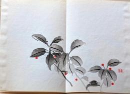 D26101910〇一枚摺物 彩色木版画  平地木（へいちぼく）  景年習画帖抜粋 今尾景年が描いた絵手本（画帳）昭和年代復刻〇和本古書古文書