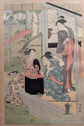 D26102107〇復刻 浮世絵 美人朝化粧の図 鳥居清長 一枚摺物 彩色木版画 大判 錦絵 江戸風俗浮世絵大鑑抜粋 大正５年〇和本古書古文書