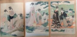 D26102113〇復刻 浮世絵 美人興樂の圖  喜多川歌麿 一枚摺物 彩色木版画 大判 錦絵 江戸風俗浮世絵大鑑抜粋 大正５年〇和本古書古文書