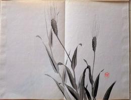 D261019301〇一枚摺物 彩色木版画  麦  景年習画帖第２編抜粋 今尾景年が描いた絵手本（画帳）昭和年代復刻〇和本古書古文書	