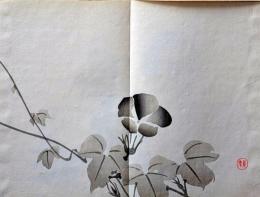 D261019304〇一枚摺物 彩色木版画  牽牛花 アサガオ 景年習画帖第２編抜粋 今尾景年が描いた絵手本（画帳）昭和年代復刻〇和本古書古文書