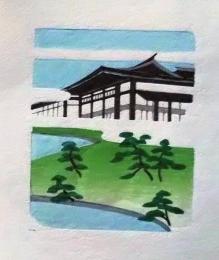 D25103017〇彩色木版画 ミニサイズ  皇居  錦絵 浮世絵 昭和年代〇和本古書古文書