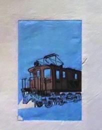 D25103023〇彩色木版画 ミニサイズ 電気機関車  錦絵 浮世絵 昭和年代〇和本古書古文書