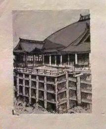 D25103024〇彩色木版画 ミニサイズ 京都 清水寺  錦絵 浮世絵 昭和年代〇和本古書古文書