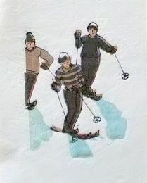 D25103027〇彩色木版画 ミニサイズ スキー  錦絵 浮世絵 昭和年代〇和本古書古文書