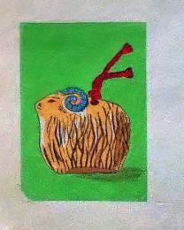 D25103037〇彩色木版画 ミニサイズ 土鈴　羊  錦絵 浮世絵 昭和年代〇和本古書古文書