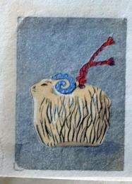 D25103042〇彩色木版画 ミニサイズ 土鈴 羊  錦絵 浮世絵 昭和年代〇和本古書古文書