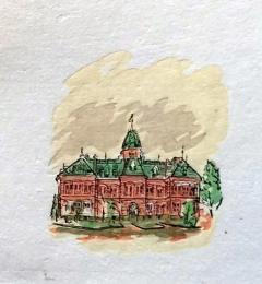 D25103050〇彩色木版画 ミニサイズ 明治時代西洋館 天満宮 錦絵 浮世絵 昭和年代〇和本古書古文書