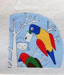 D25103052〇彩色木版画 ミニサイズ インコ 文通週間 錦絵 浮世絵 昭和年代〇和本古書古文書