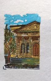 D25103056〇彩色木版画 ミニサイズ 明治時代西洋館 天満宮 錦絵 浮世絵 昭和年代〇和本古書古文書